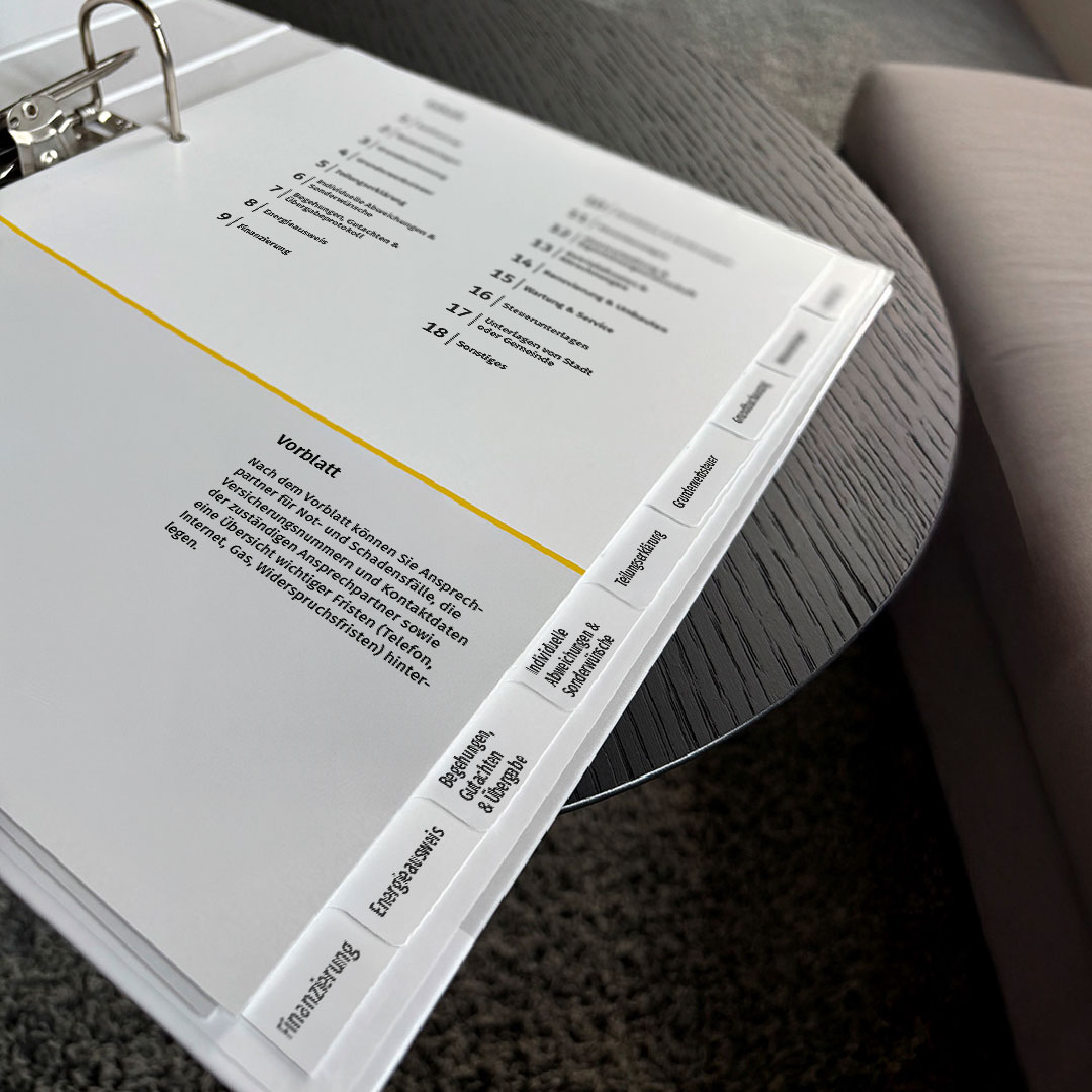 Produktbild des HausOrdners, RegisterÃ¼bersicht