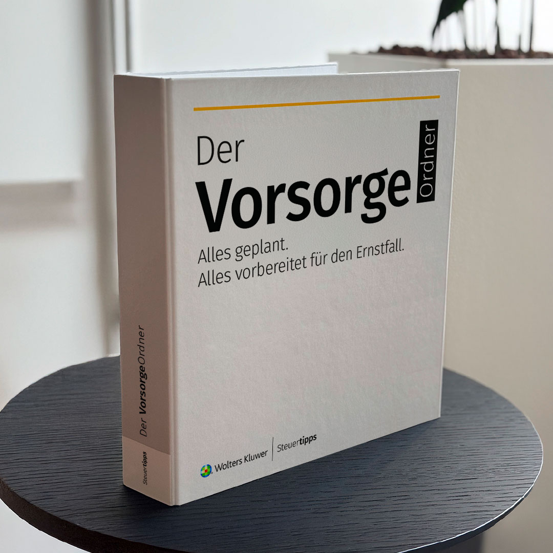 Produktbild des VorsorgeOrdners, stehend, geschlossene Ansicht
