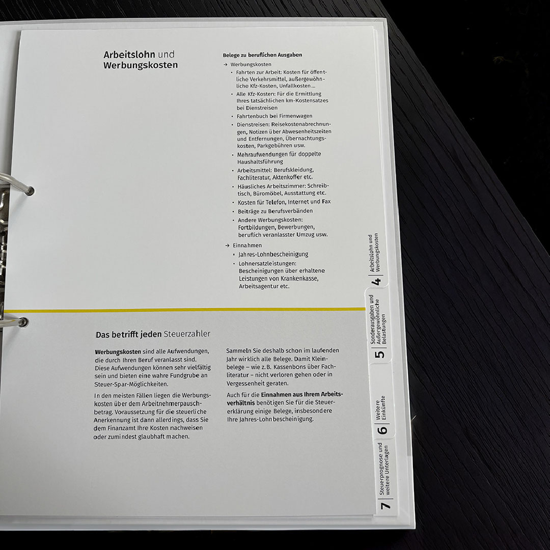 Produktbild des SteuerOrdners, Beispielregister
