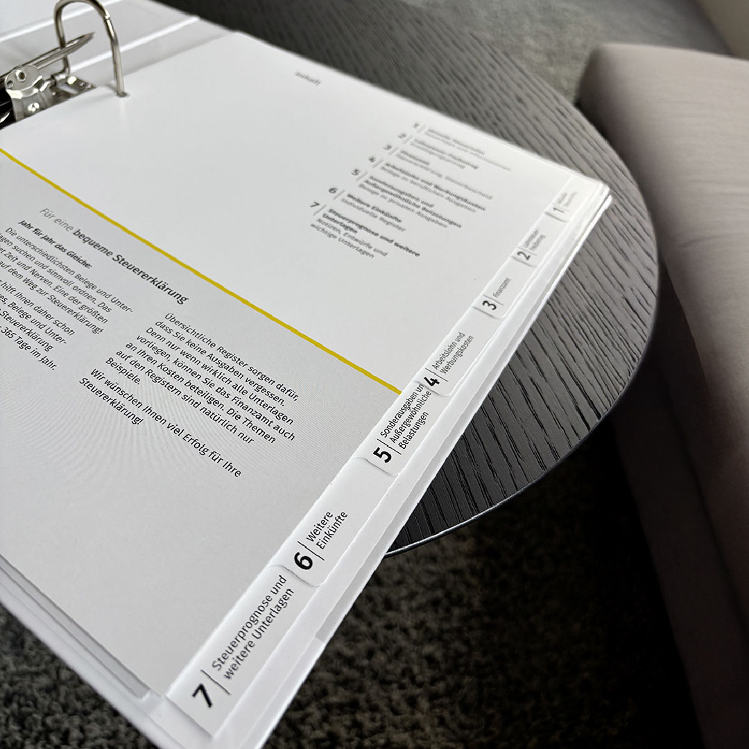 Produktbild des SteuerOrdners, RegisterÃ¼bersicht