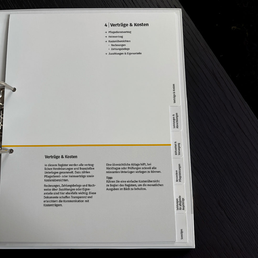 Produktbild des PflegeOrdners, Beispielregister